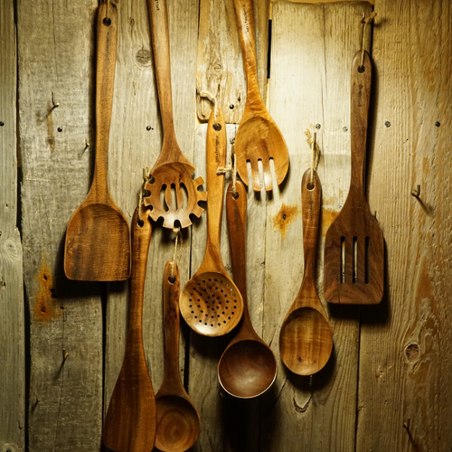 Komplett set träslevar teak - 9st