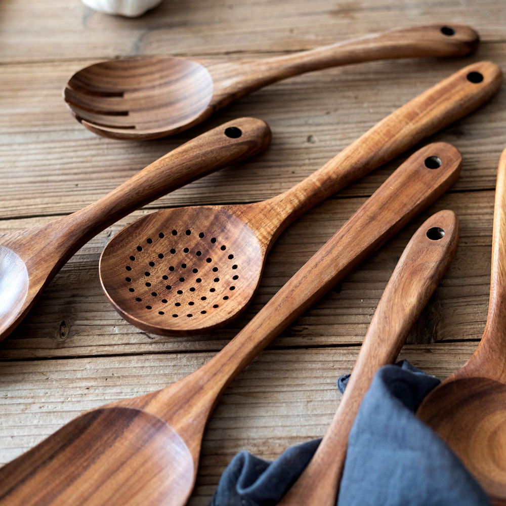 Komplett set träslevar teak - 9st
