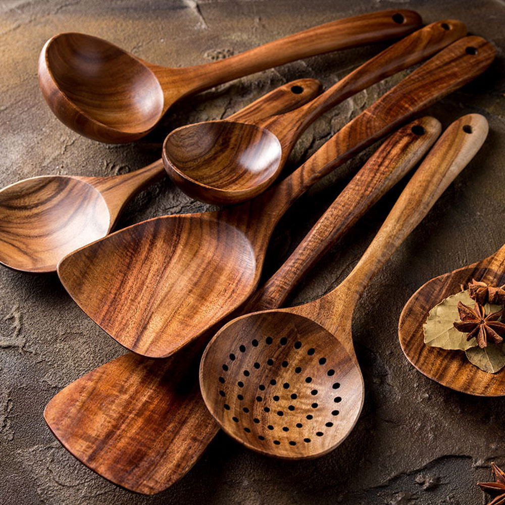 Komplett set träslevar teak - 9st